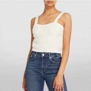New Maje Ecru Textured Knit Crop Top Alpaca Blend Basketweave Camisole Size Med